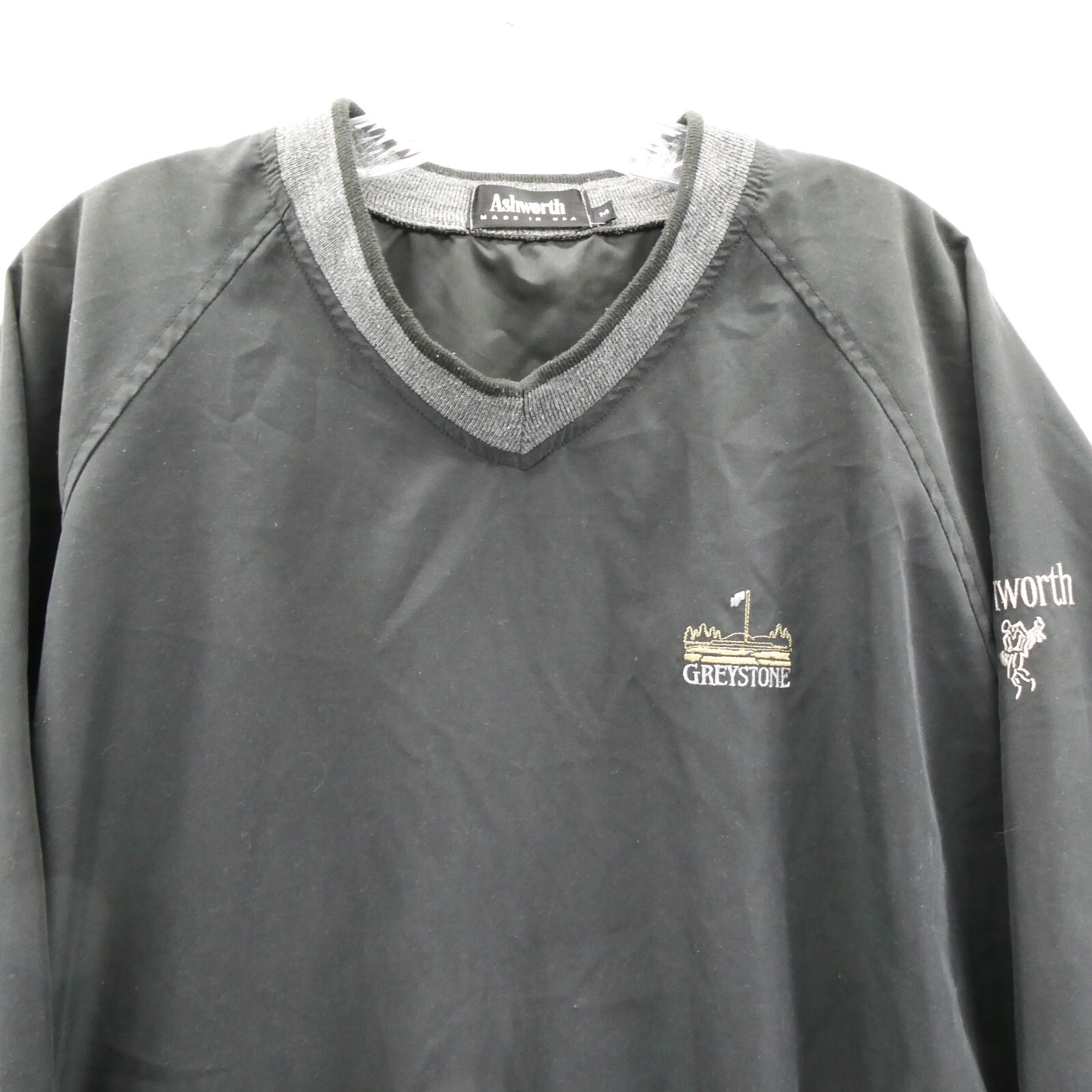 Ashworth Windbreaker Medium Mens Black V-Neck Greystone Golf Course USA Vintage