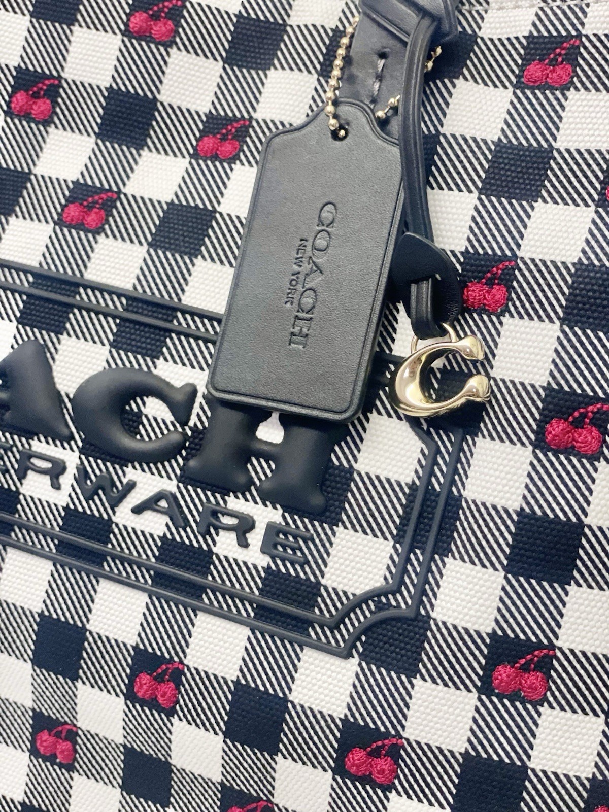 NWT COACH Tote Bag With Gingham Print CES71 in Black Multi Authentic 🍒