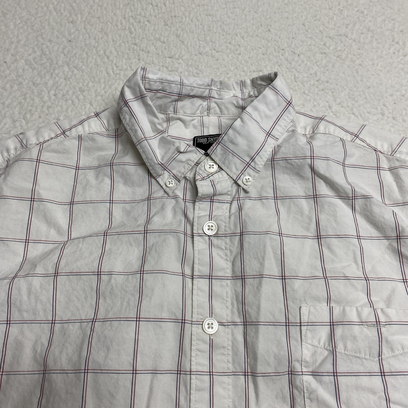Todd Snyder Shirt Mens Large Cream Plaid Cotton Button Down Long Sleeve