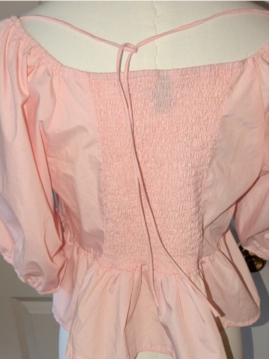 DAZY Women’s XL Pink Solid Square Neck Puff Sleeve Smocked Peplum Blouse