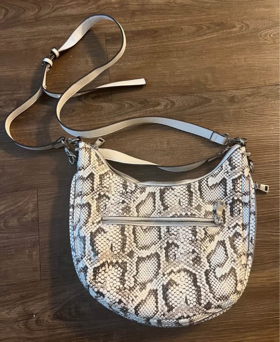 I.N.C International Concepts Snake Print Crescent Crossbody Beige/Gray Zip Strap
