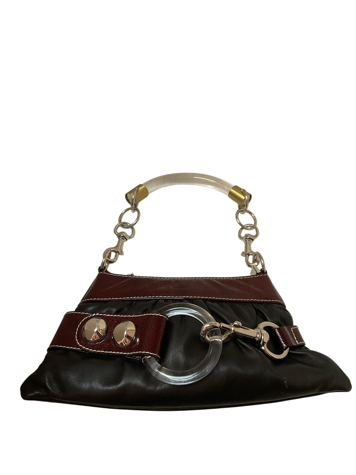 Donini Black W Brown Patent Leather Trim Bag