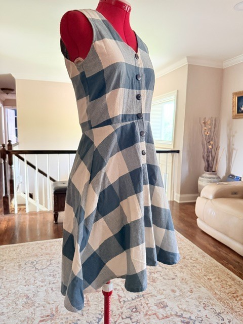 Mata Traders Blue White Buffalo Check Dress Cotton A-Line Swing Sz S Americana
