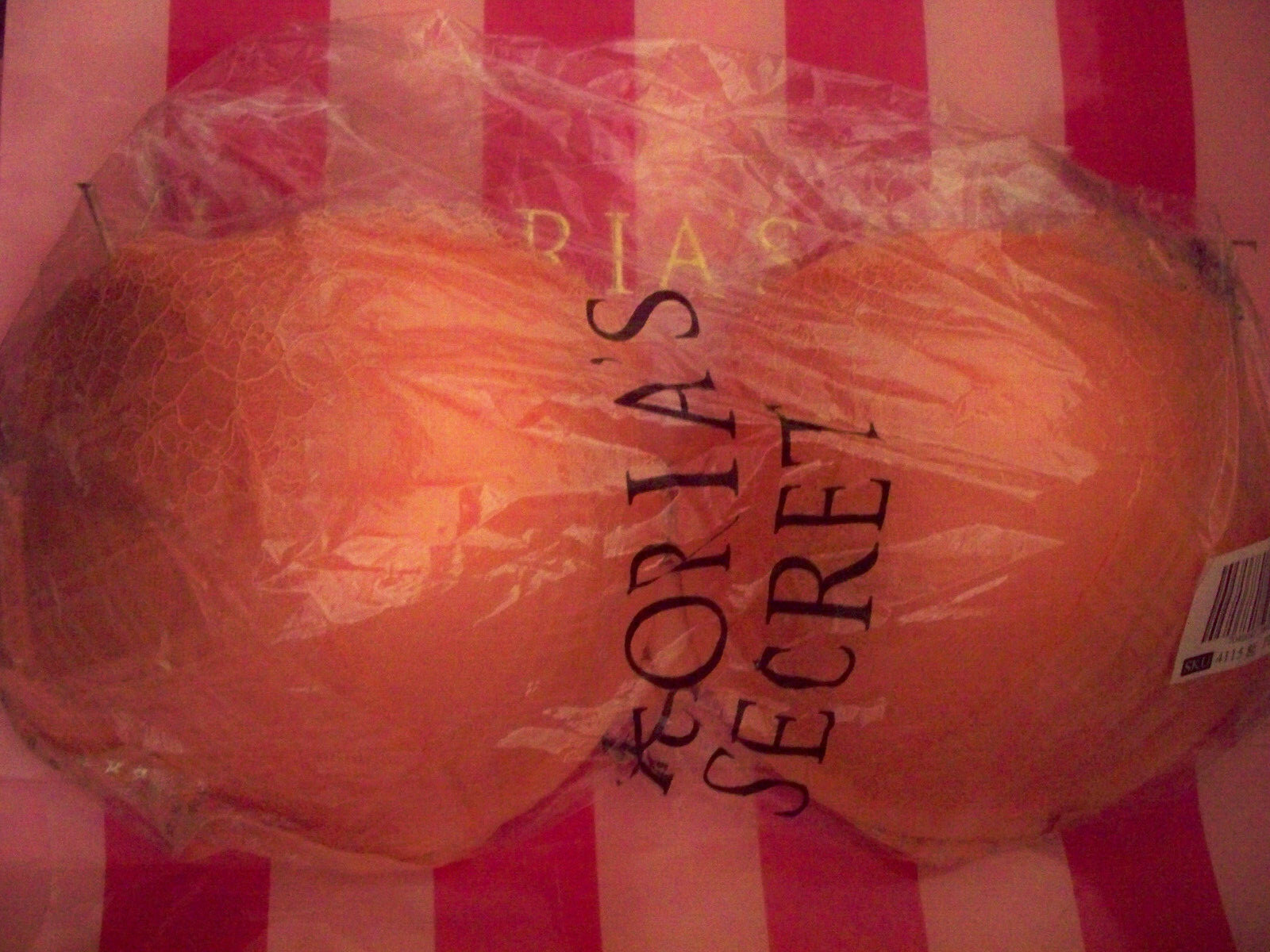 38D Peach LACE Mesh STAR Wings VELVET Strap Victorias Secret Plunge PU UW Bra