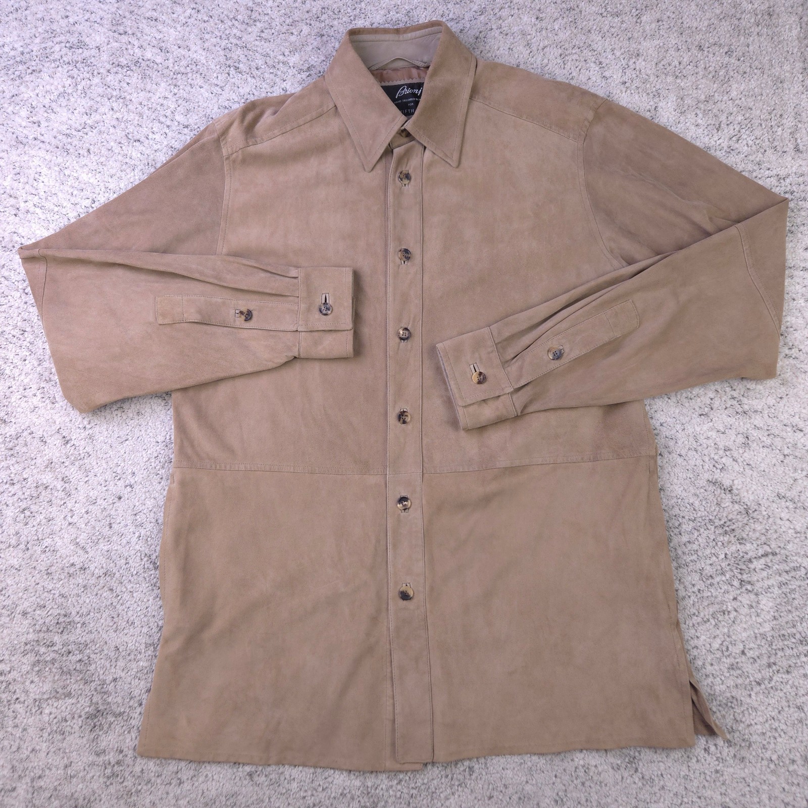 Brioni Overshirt Mens Large Shacket Suede Leather Shirt Jacket Pockets Collared
