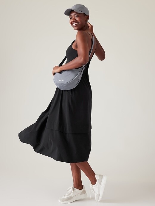 ATHLETA Elation V-Neck Hybrid Dress L Large | Black #601546 NEW