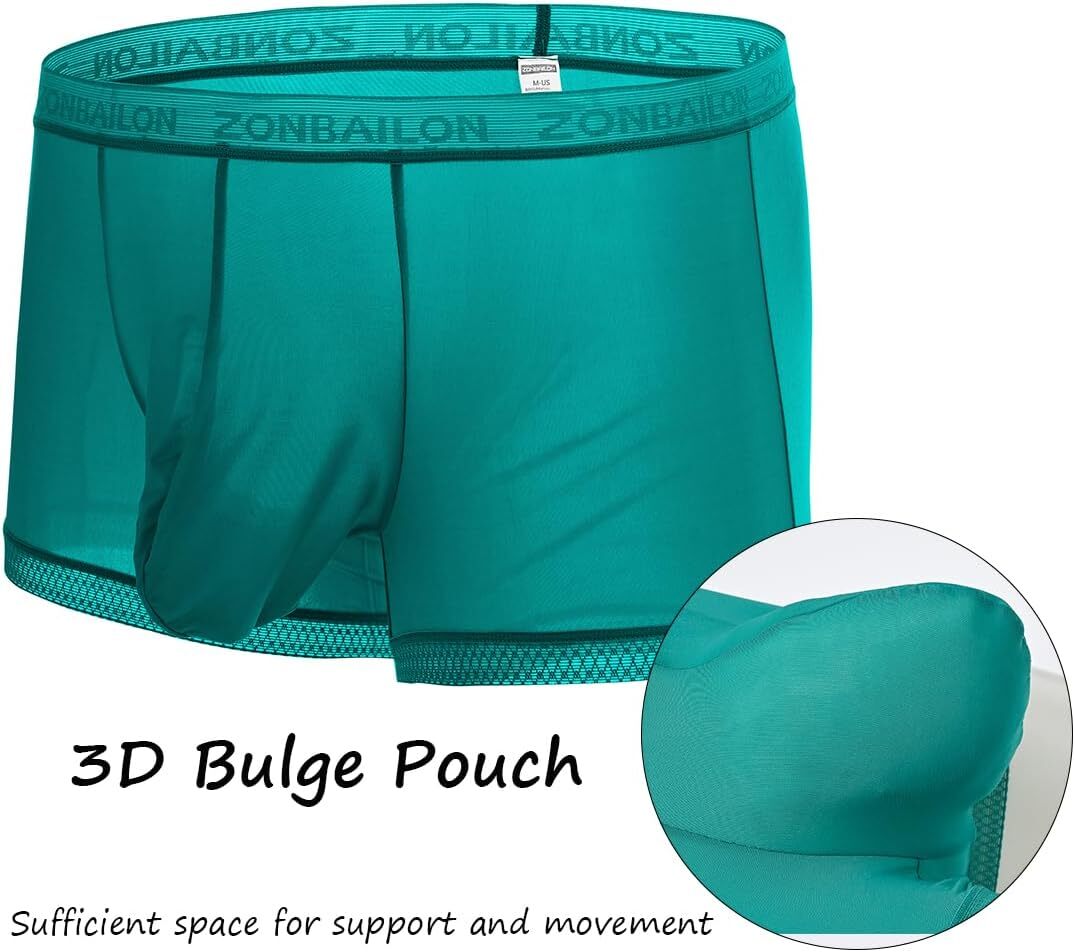Zonbailon Men’s Ice Silk Boxer Briefs Transparent Stretch See-Through Underwear