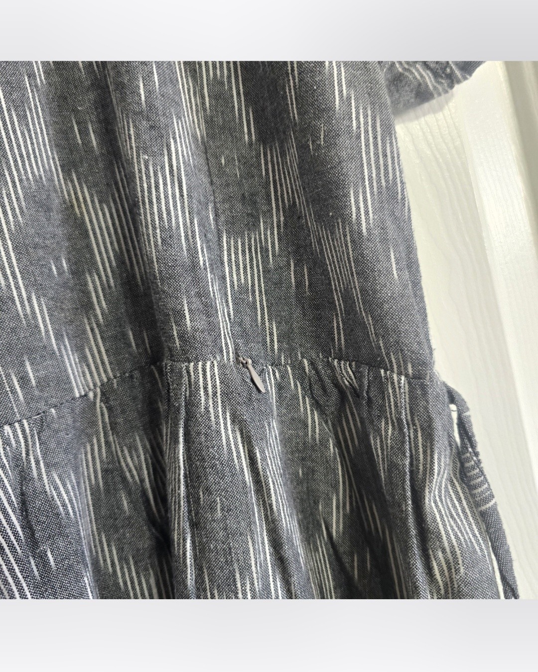 EMMA Gray Ikat Woven Midi Dress Short Sleeve Nursing Zipper Opening