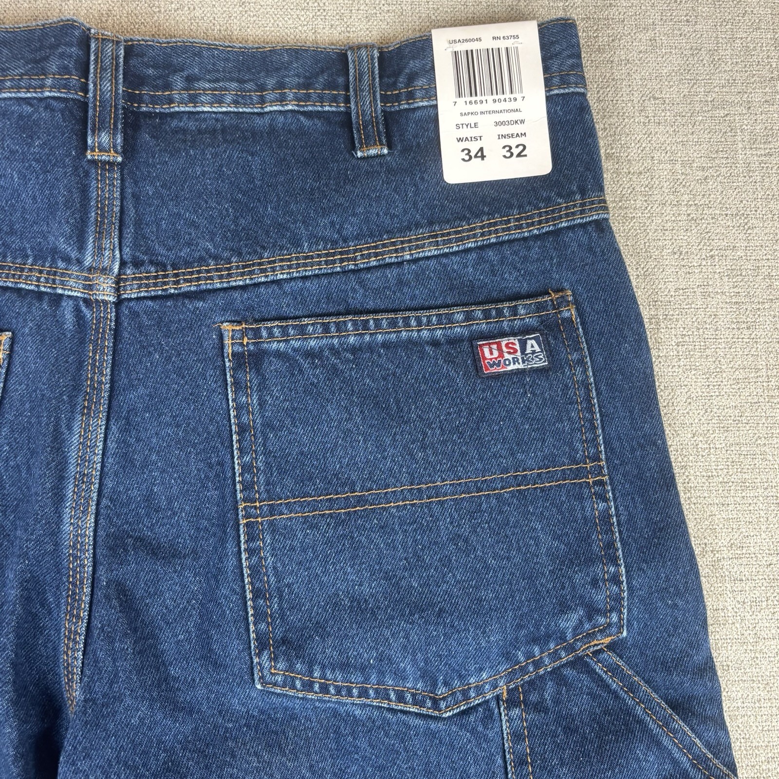 USA Works Mens Carpenter 34×32 Denim Blue Hammer Loop Light Wash Worker