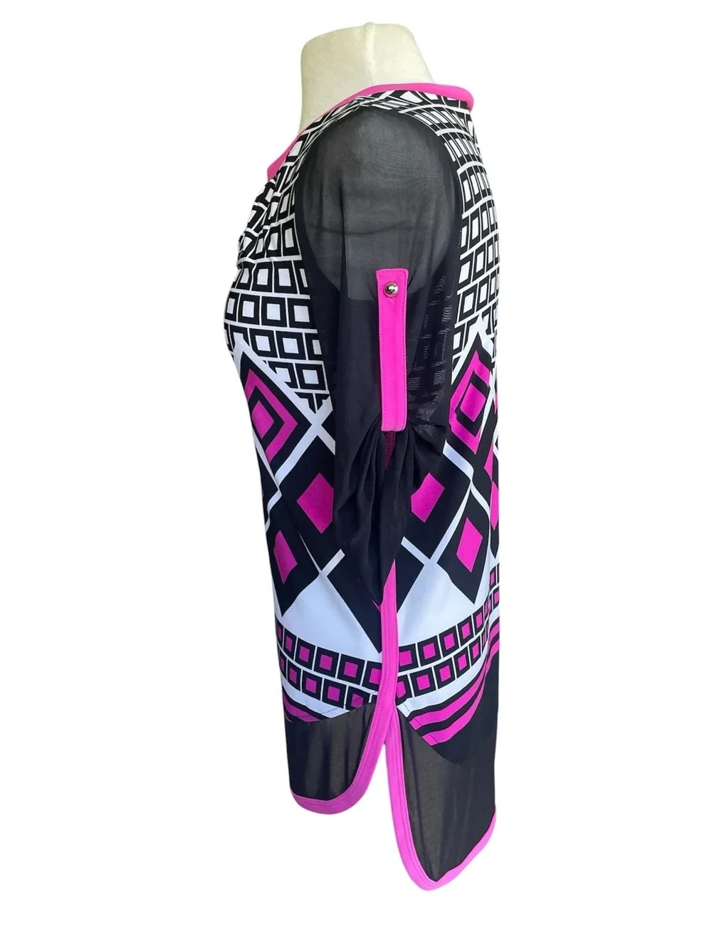 Joseph Ribkoff Black Pink White Geometric Tunic Size 4 Style 161769 Roll Tab Y2k