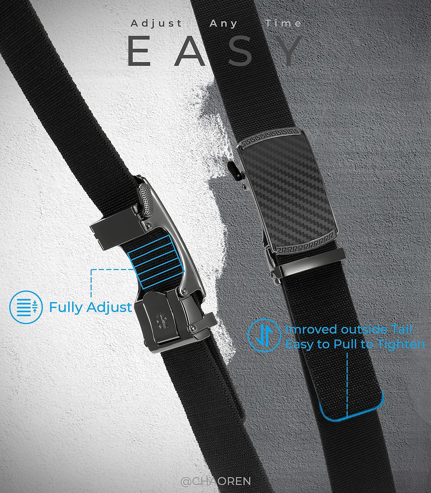 Black and Grey Ratchet Belts for Men 2 Pack – Casual Web Nylon Mens Belt 1 3/…