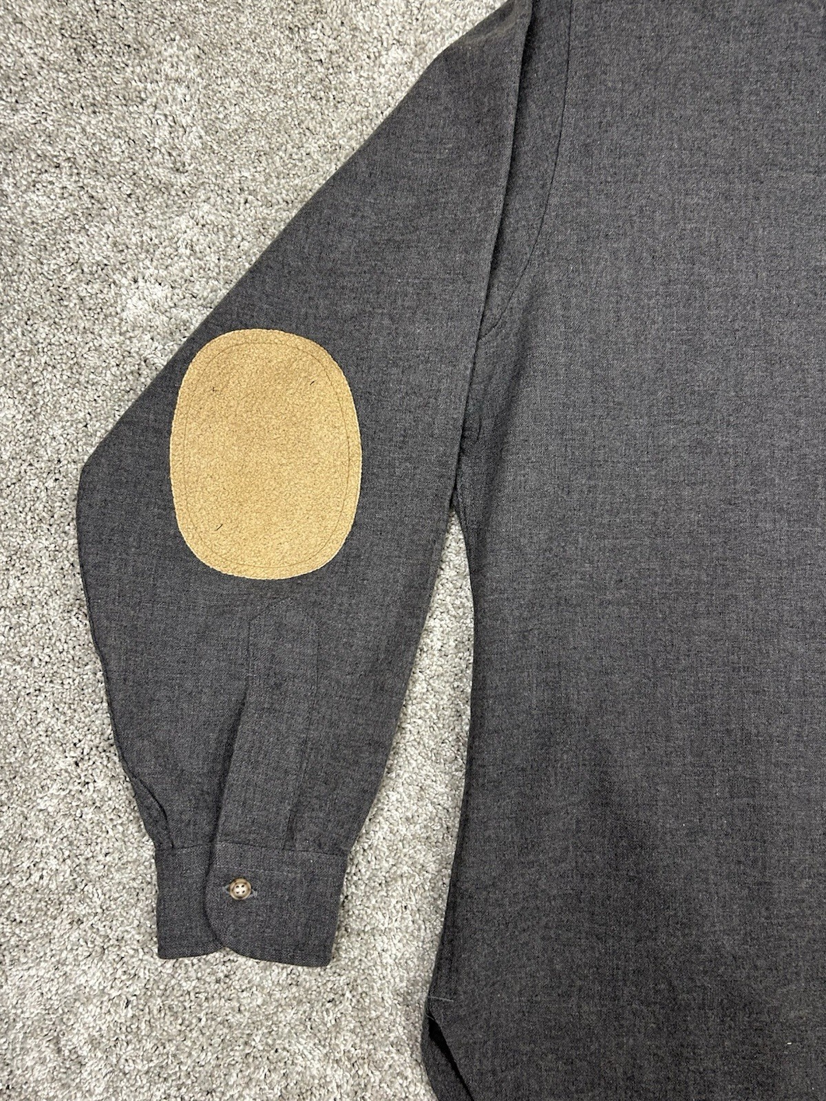 Vtg Pendleton Virgin Wool Shirt Men’s XL Gray Suede Elbow Pads Made In USA