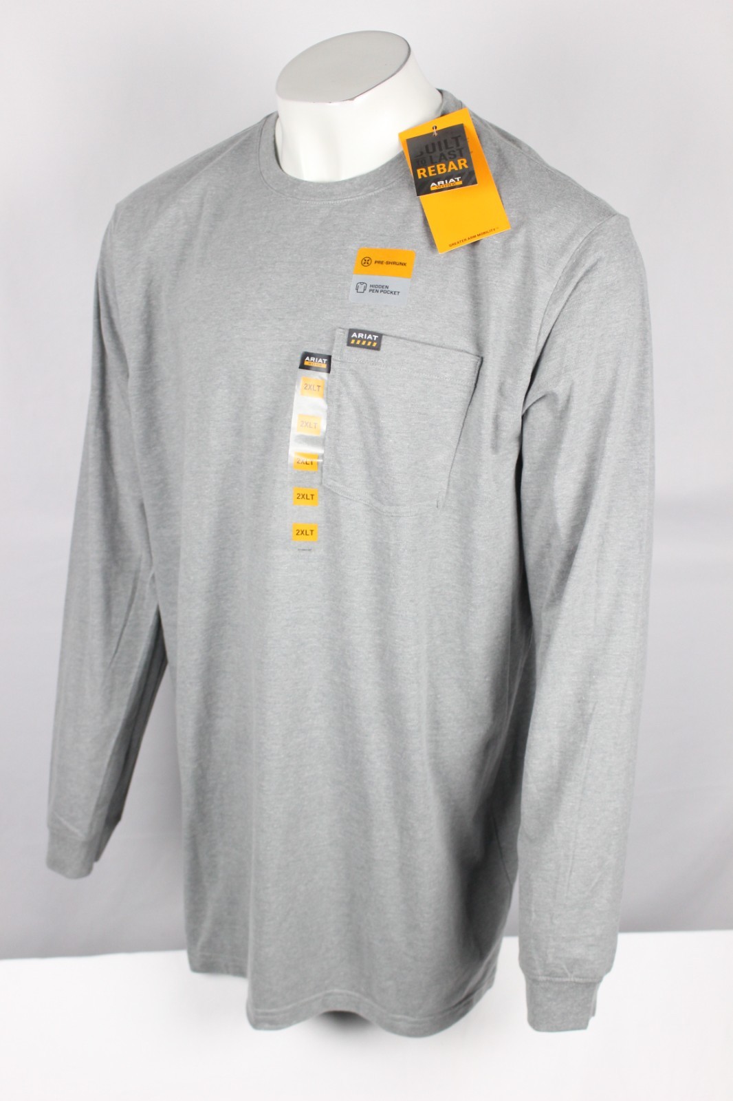 Ariat Men’s Rebar Cotton Strong Bare Working Class Pocket T Shirt Heather Grey