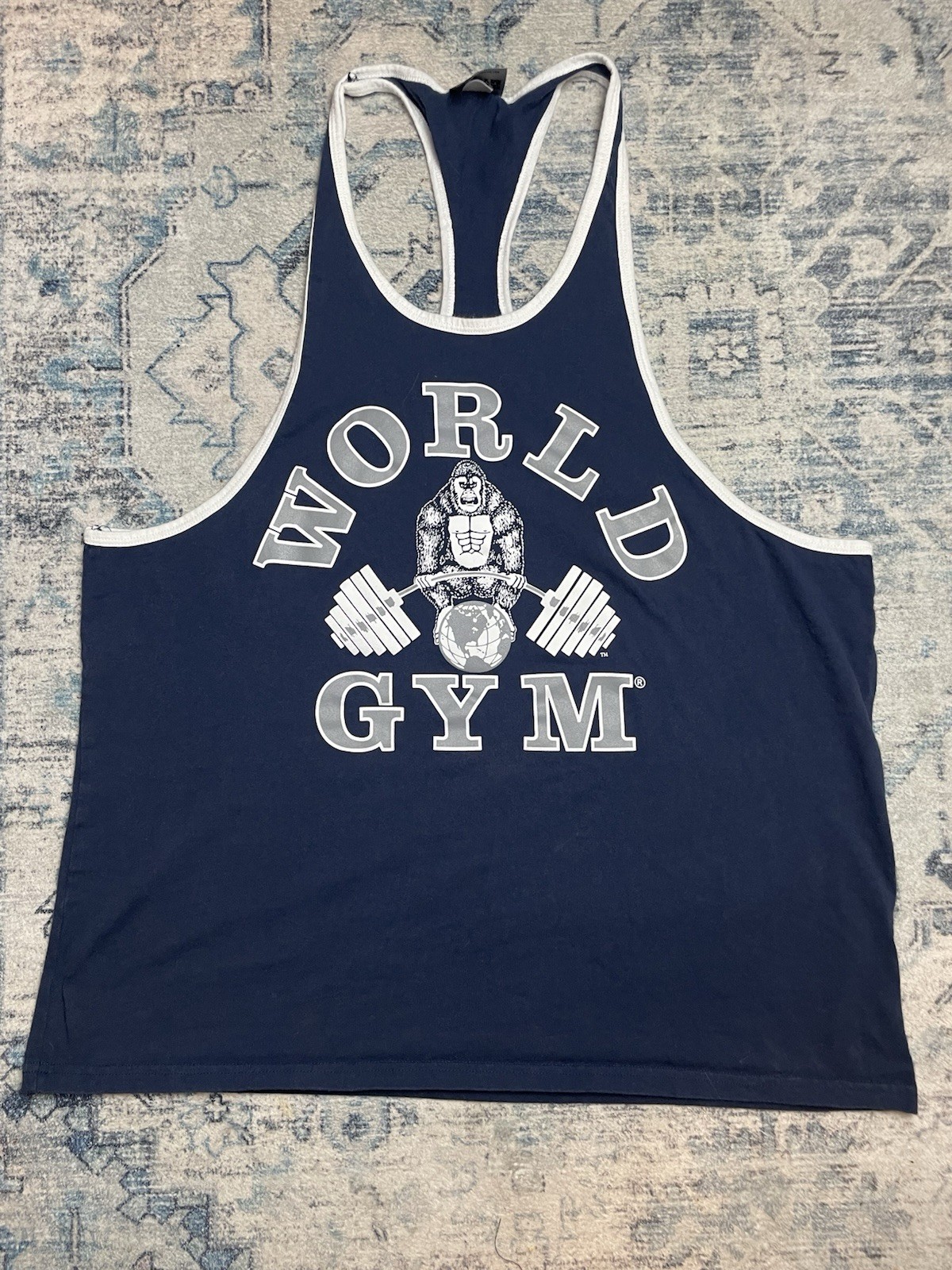 XL Vintage 90s World-Gym Stringer Tank-Top XXL USA Blue White