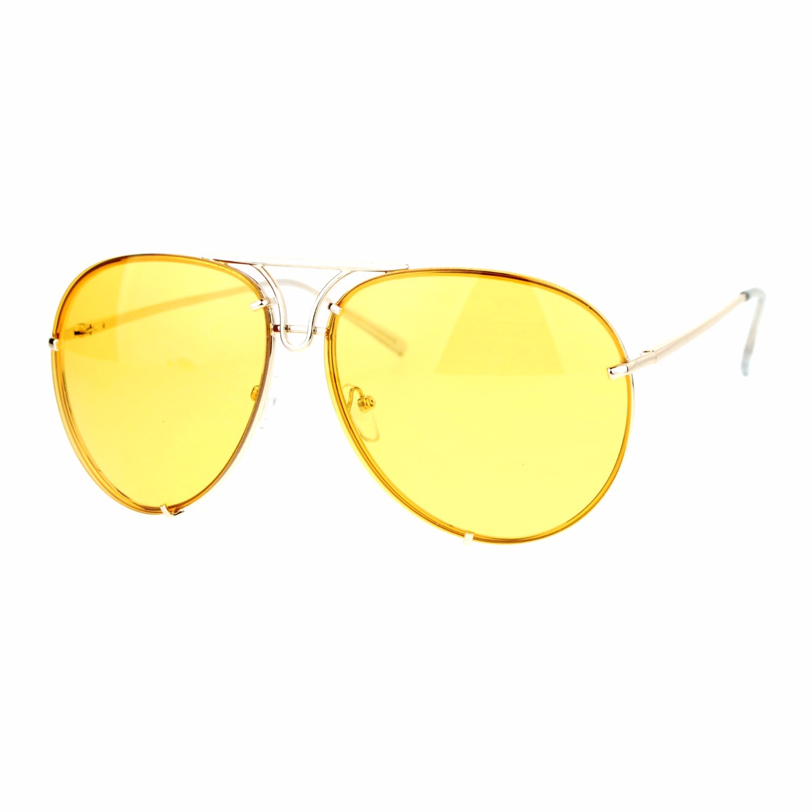 Oversized Round Pilot Sunglasses Metal Rims Behind Color Lens Spring Hinge