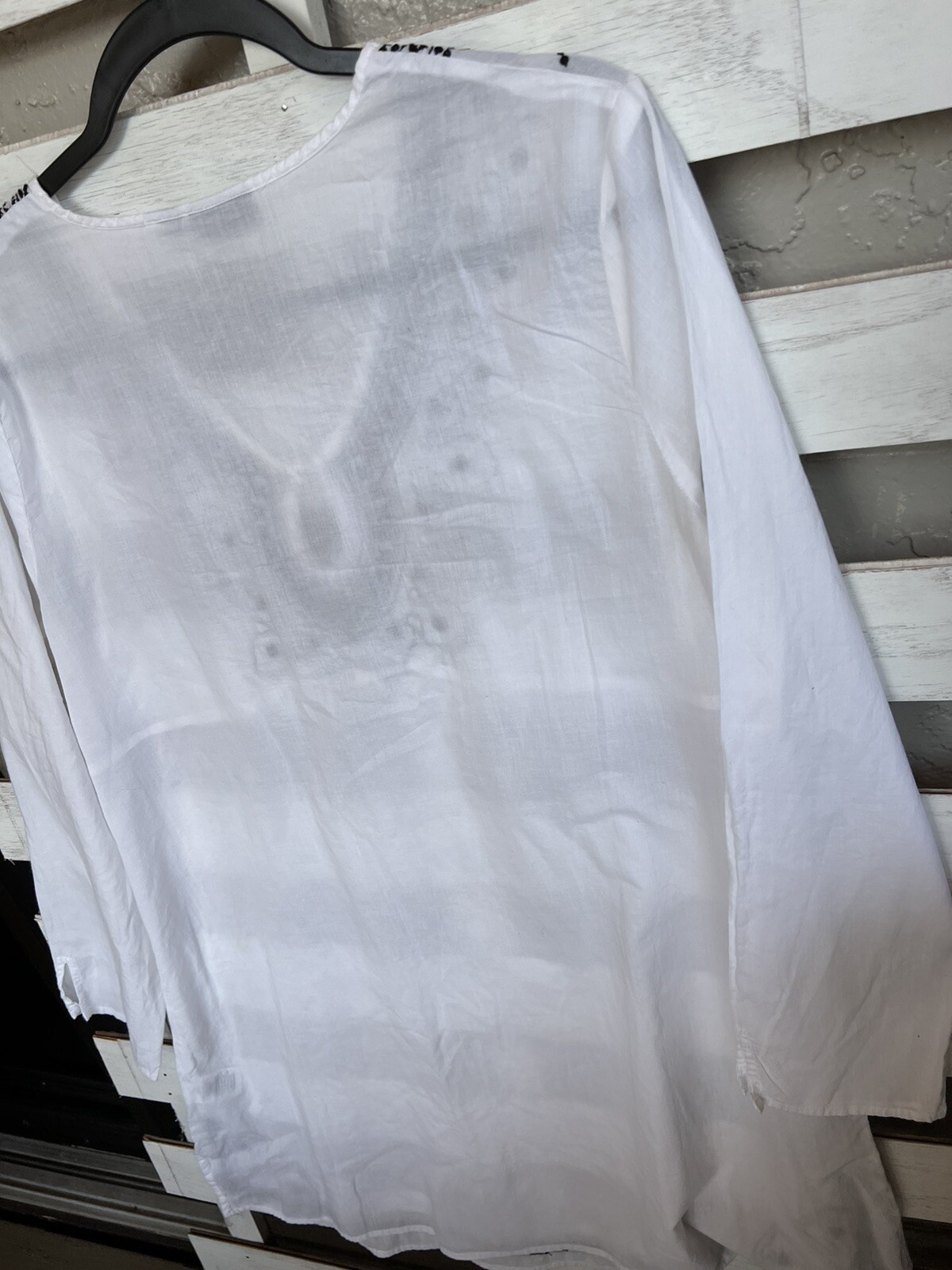 a.n.a. Sequence Beach Cover Up Women L White Black Trim V Neck Long Sleeve