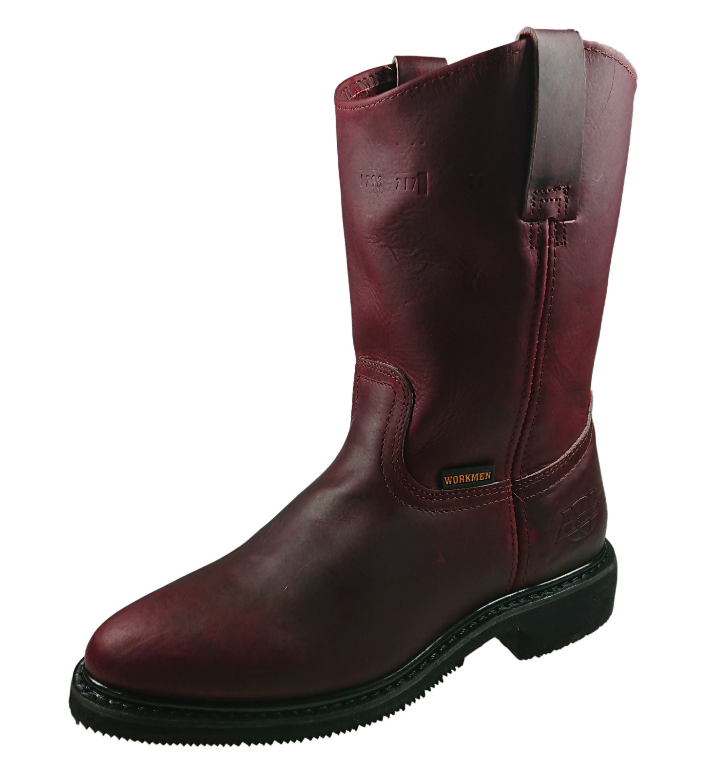 Men’s Genuine Leather Work Boots Pull On Cowboy Wine_Made in Mexico_100% Piel_