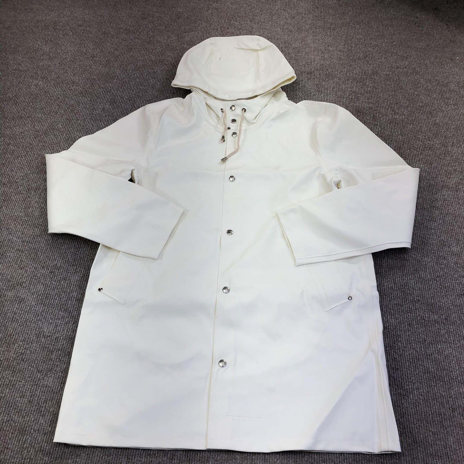 Stutterheim Coat Mens Medium White Stockholm Hooded Rain Waterproof Rubberized