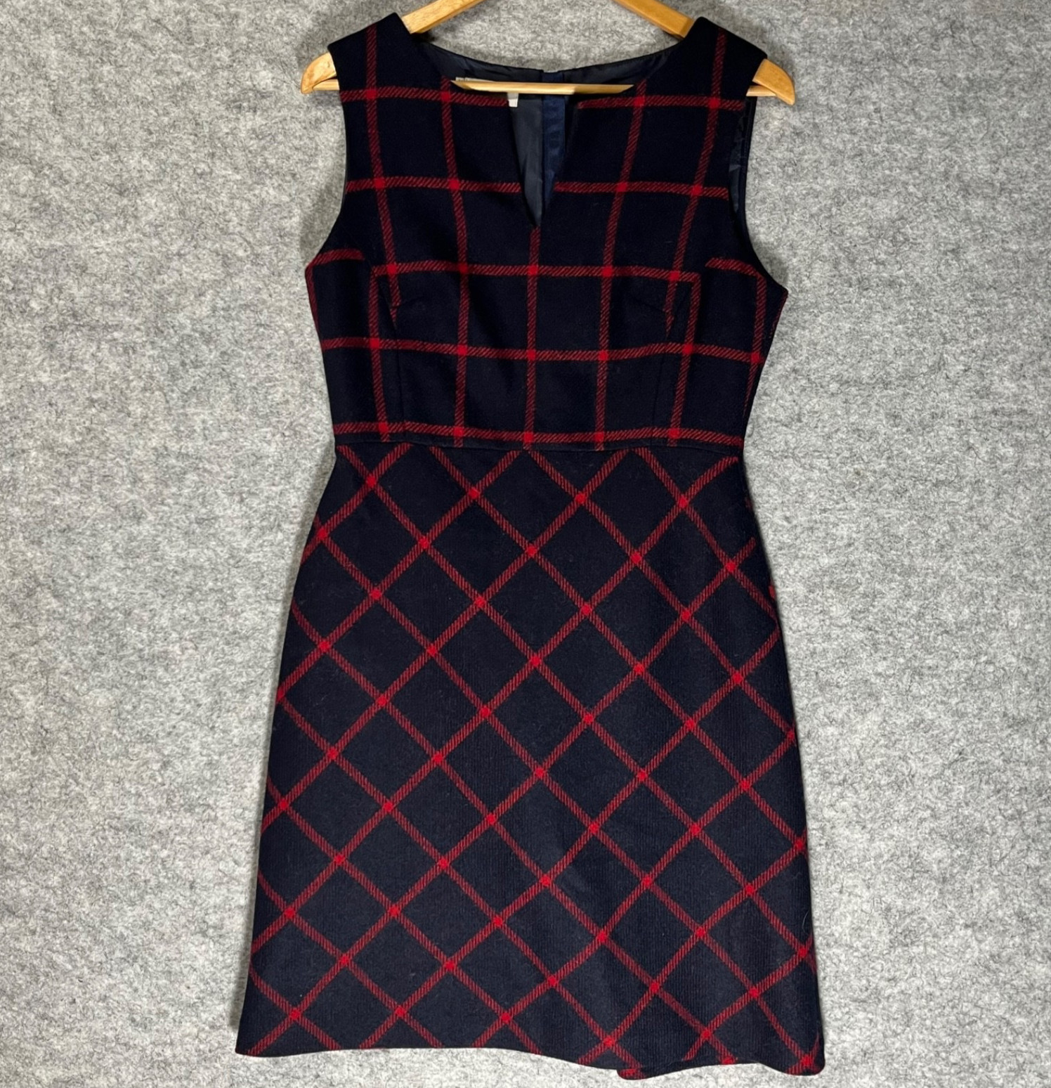 Hobbs London Womens Wool Tweed Dress UK 12 Navy Red Check Smart Elegant Midi