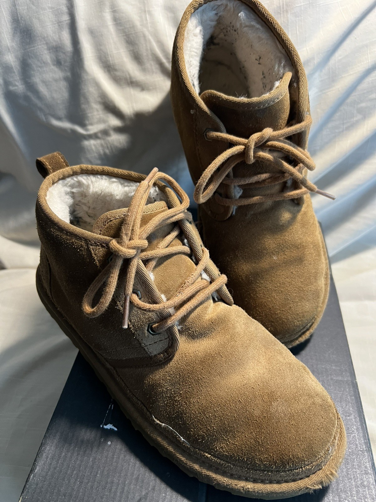 UGG Neumel Chukka Boots Men Size 9 M Chestnut Brown Suede Wool Lined Boxed 3236