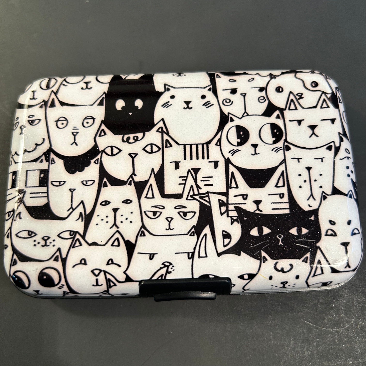 Mini Compact Wallet Black/White Cats Credit Cards Business Card Slotted Holder