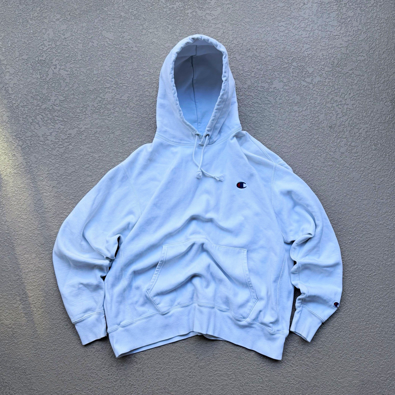 Champion Reverse Weave Men’s White Fleece Pullover Hoodie XL Embroidered Logo