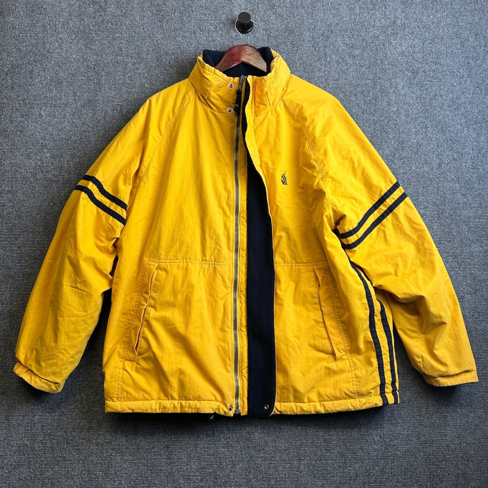 Vintage Nautica Reversible Jacket Mens L Yellow 90s Sailing Fleece Bomber Sailor