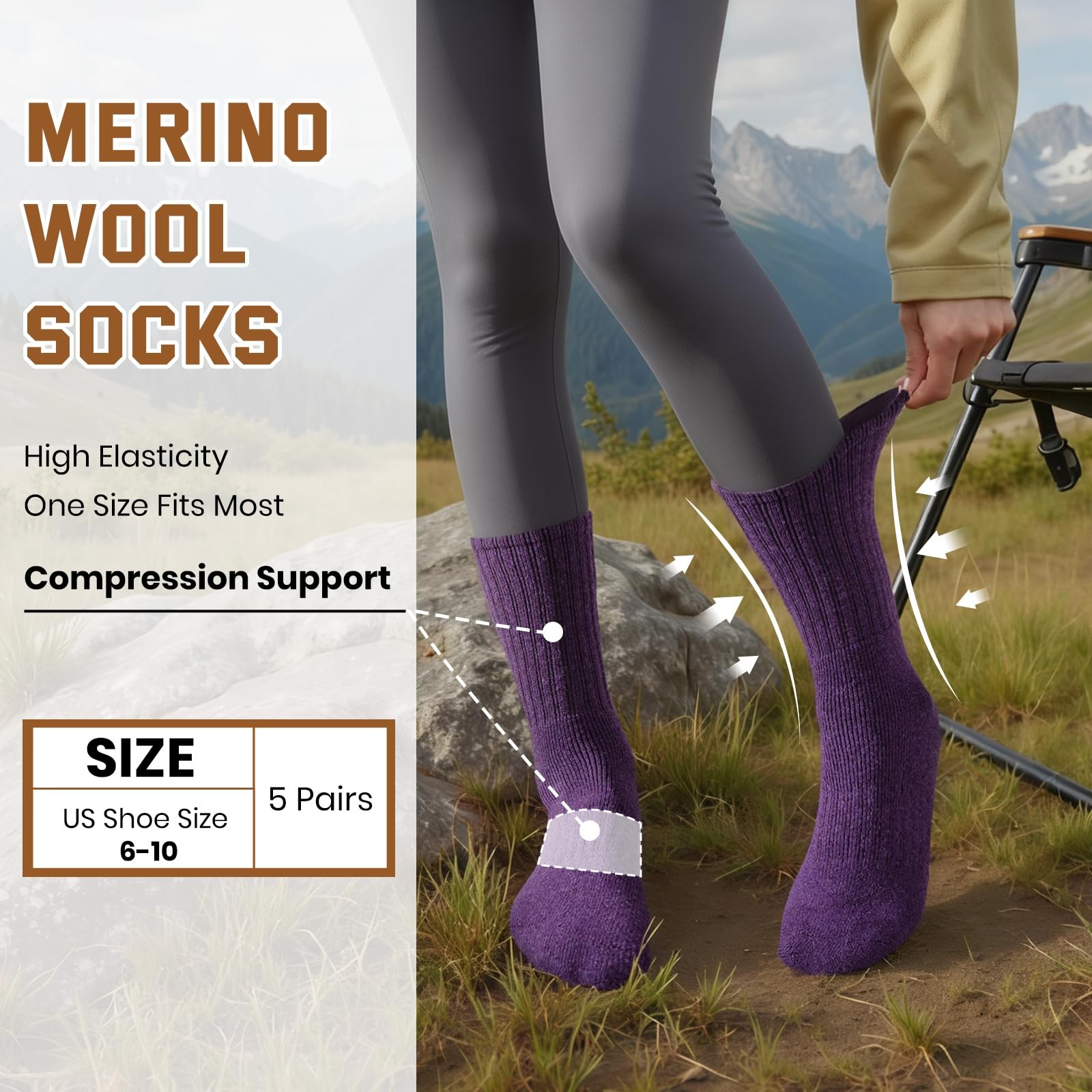5 Pairs Wool Socks for Women, Thermal Warm Womens Merino Wool Hiking Socks, Cozy