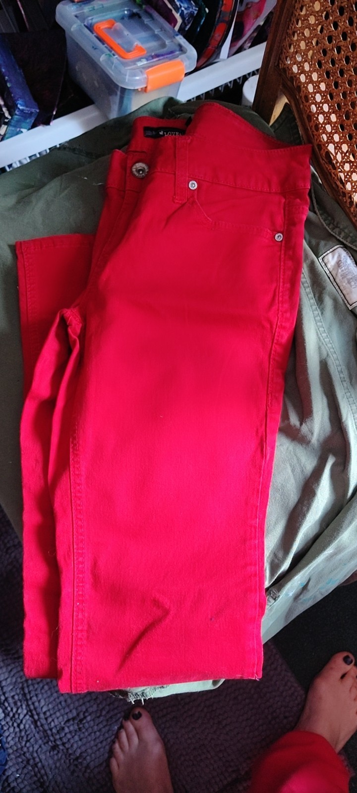 Hot Topic Red Denim Skinny Jeans Button Zip Solid 5-Pocket Women’s Size 6