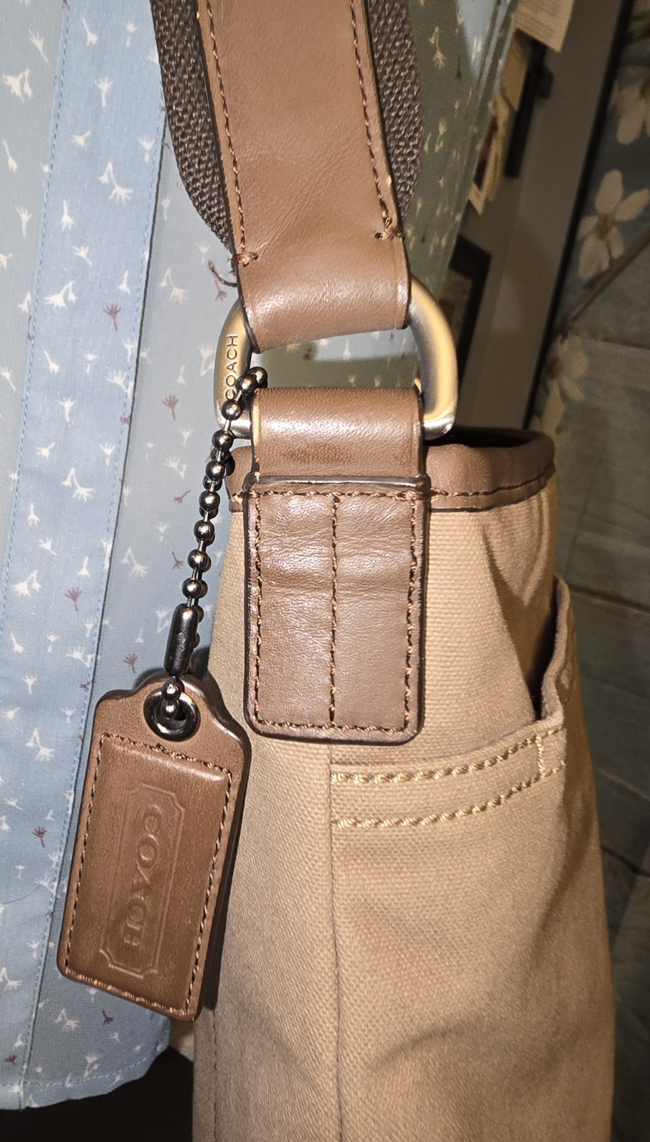 COACH KHAKI BROWN CAMDEN CANVAS ZIP TOP CROSSBODY (F70820) EXCELLENT CONDITION