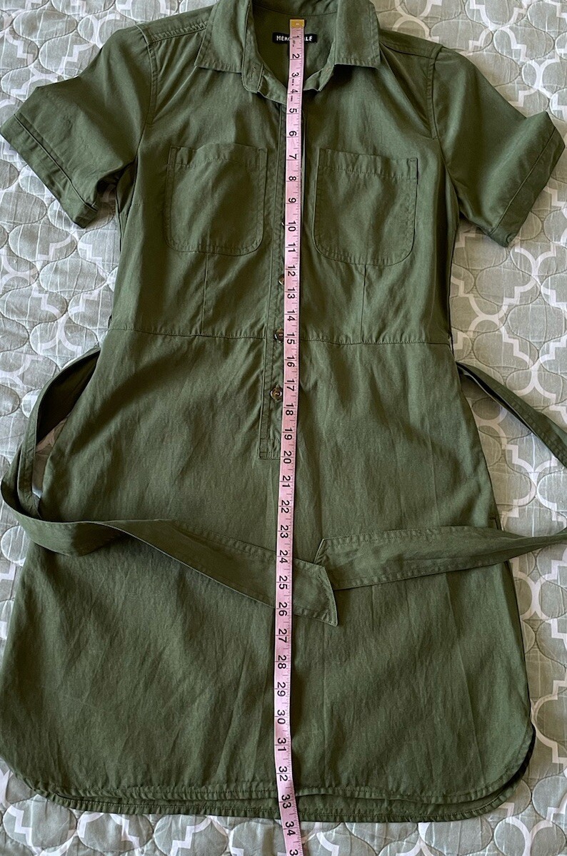 J. Crew Women’s Size 00 Green button up short sleeve Pockets Tie shirt dress