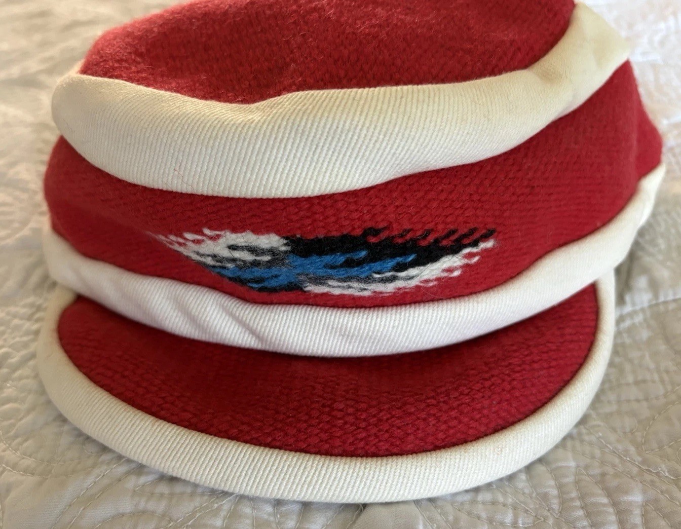 Ortega’s 100% Wool Hand Woven Hat Size Large Red Whit Chimayo
