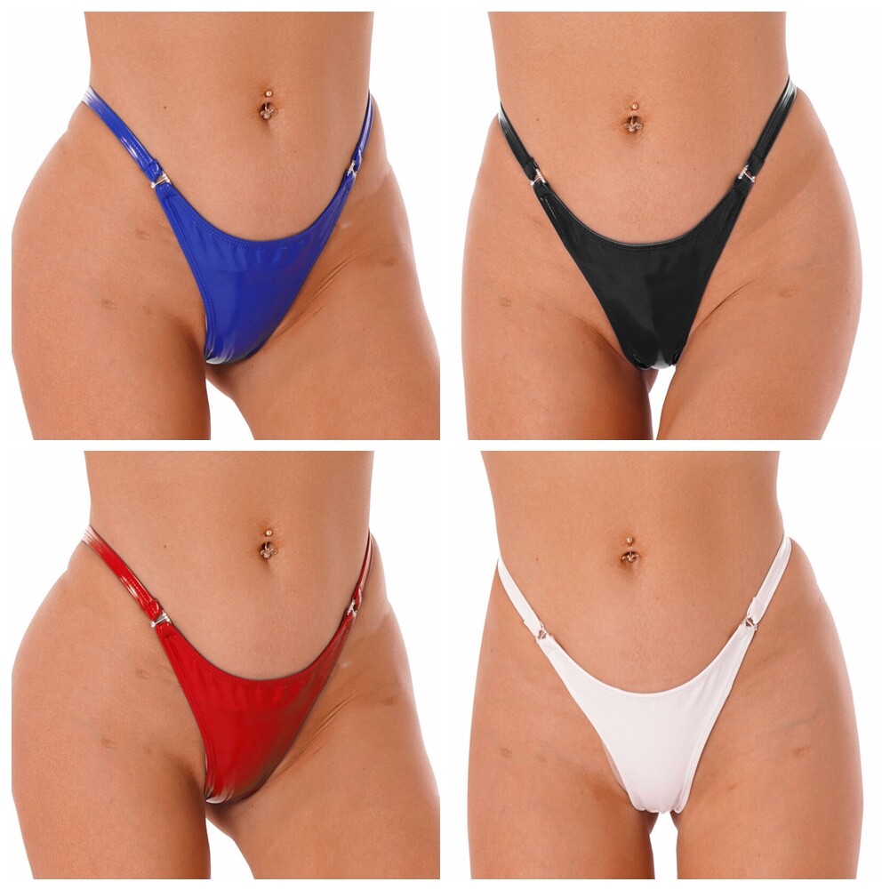US Womens Wetlook PVC Leather Thongs Low Rise Briefs Panties Lingerie T-Back