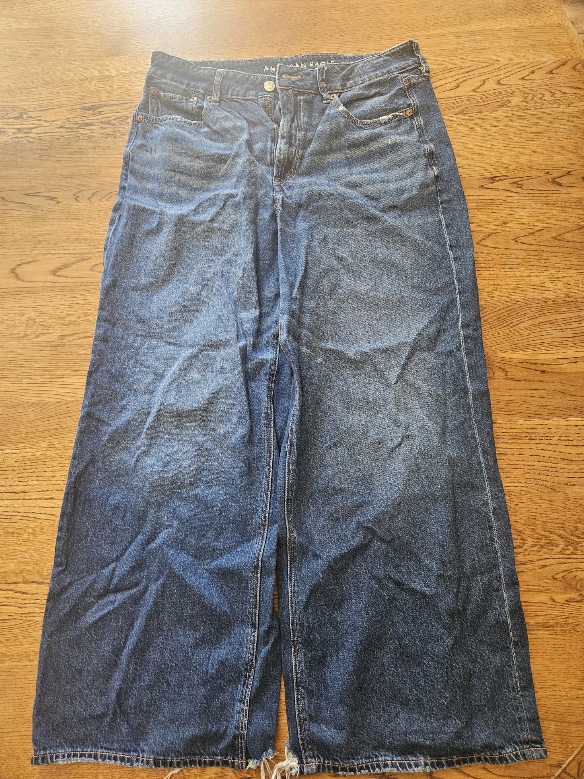 American Eagle Strigid Denim Blue Jeans Straight Leg Womens Size 10 Distressed