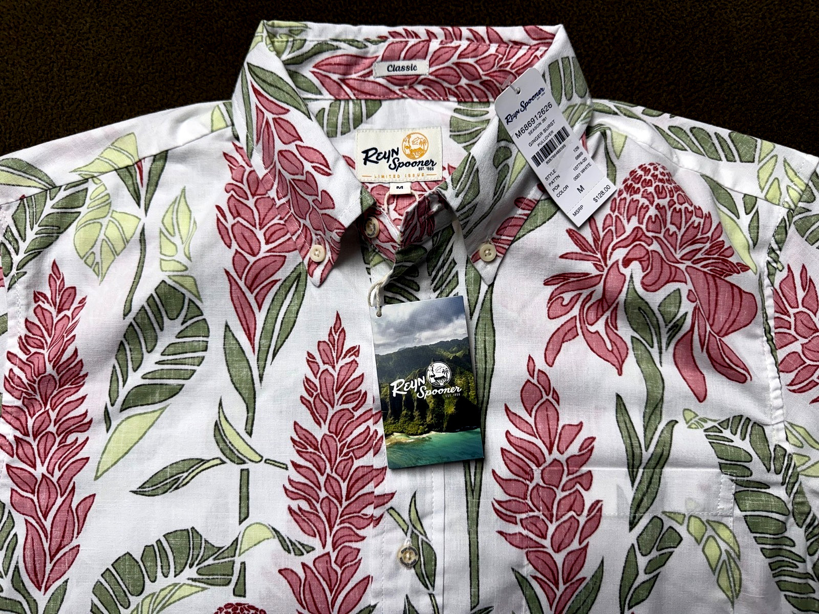Reyn Spooner Men’s “GINGER BURST” NWT PULLOVER Classic Fit White Shirt Sizes