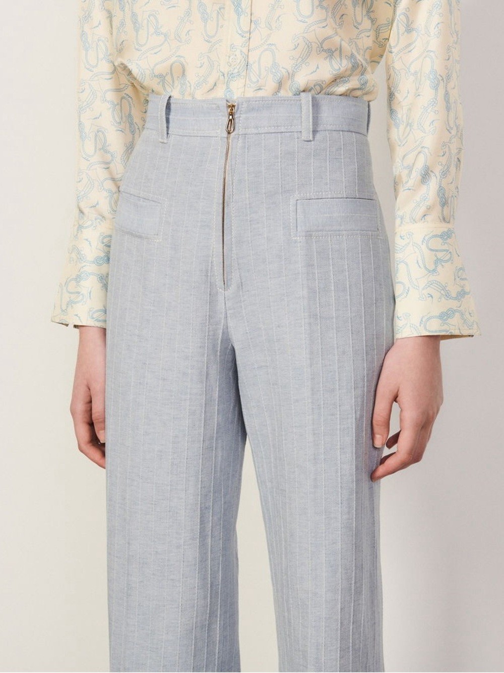 Sandro Paris Ulysse Blue Pinstripe High-Waist Wide-Leg Trousers EU 36 US 4