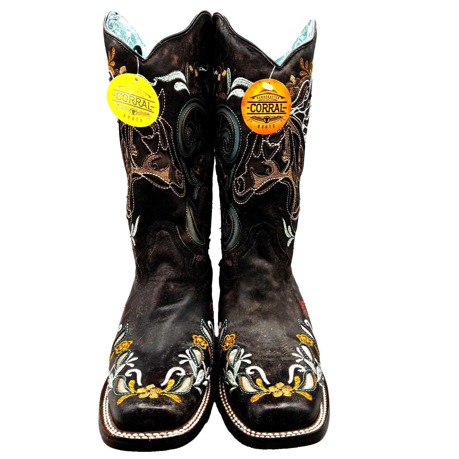 NEW Corral Women’s Floral Horse Inlay Tall Western Boot Square Toe 8 1/2 M -4267