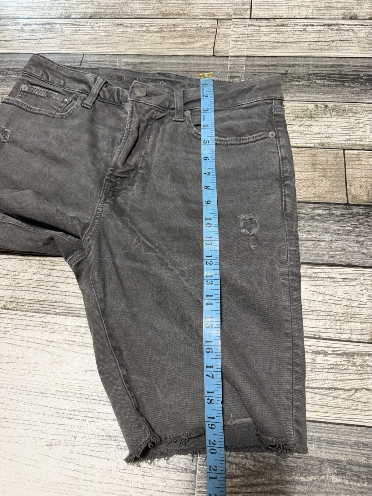 American Eagle Next Level Flex Jean Shorts Sz 30 Gray Cut Off Distress Inseam 10