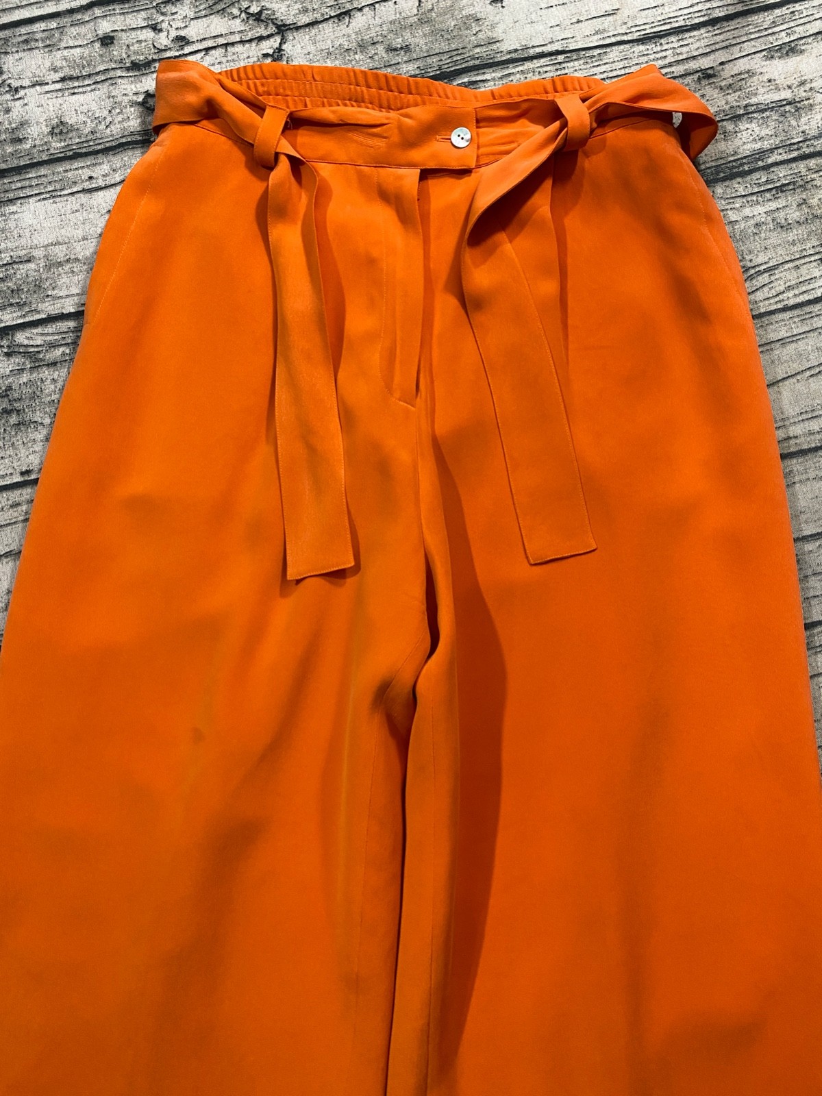 Mondi Collections Vtg Silk Pants Wide Leg Belted Orange Loose Stain Marks 90s