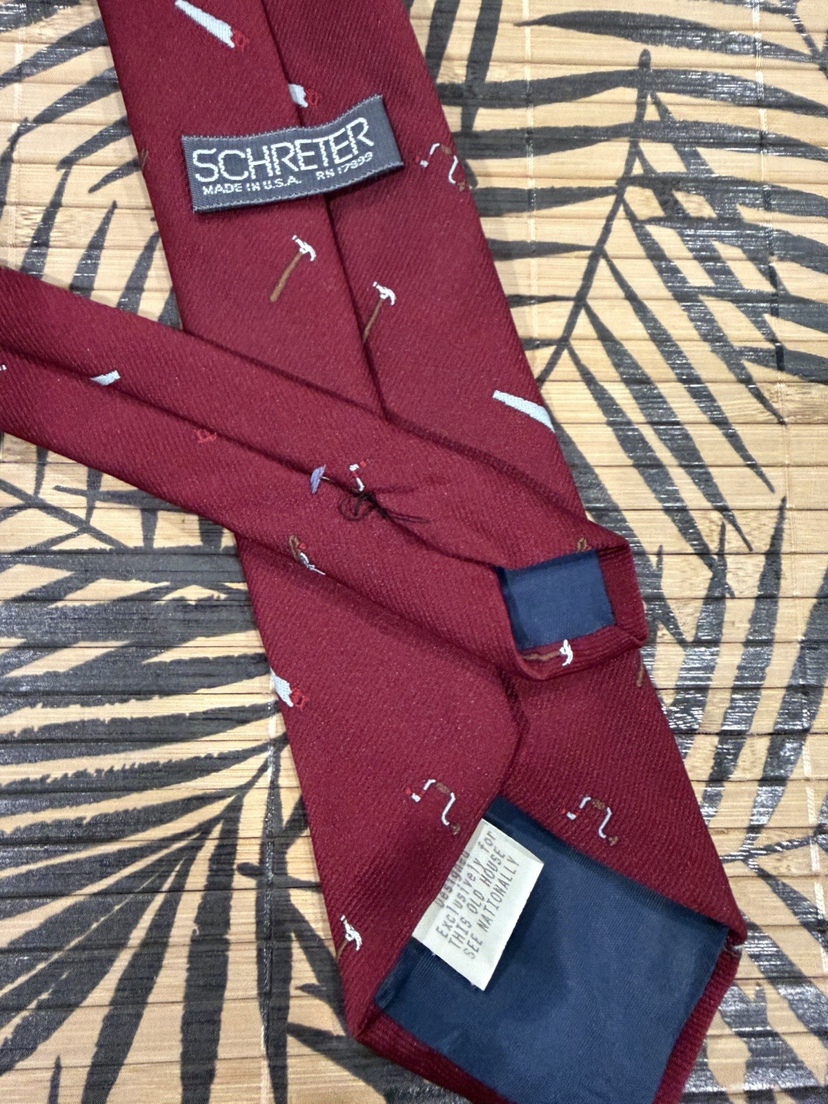 Vintage SCHRETER This Old House PBS TV Show Tie Maroon Burgundy Hand Tools