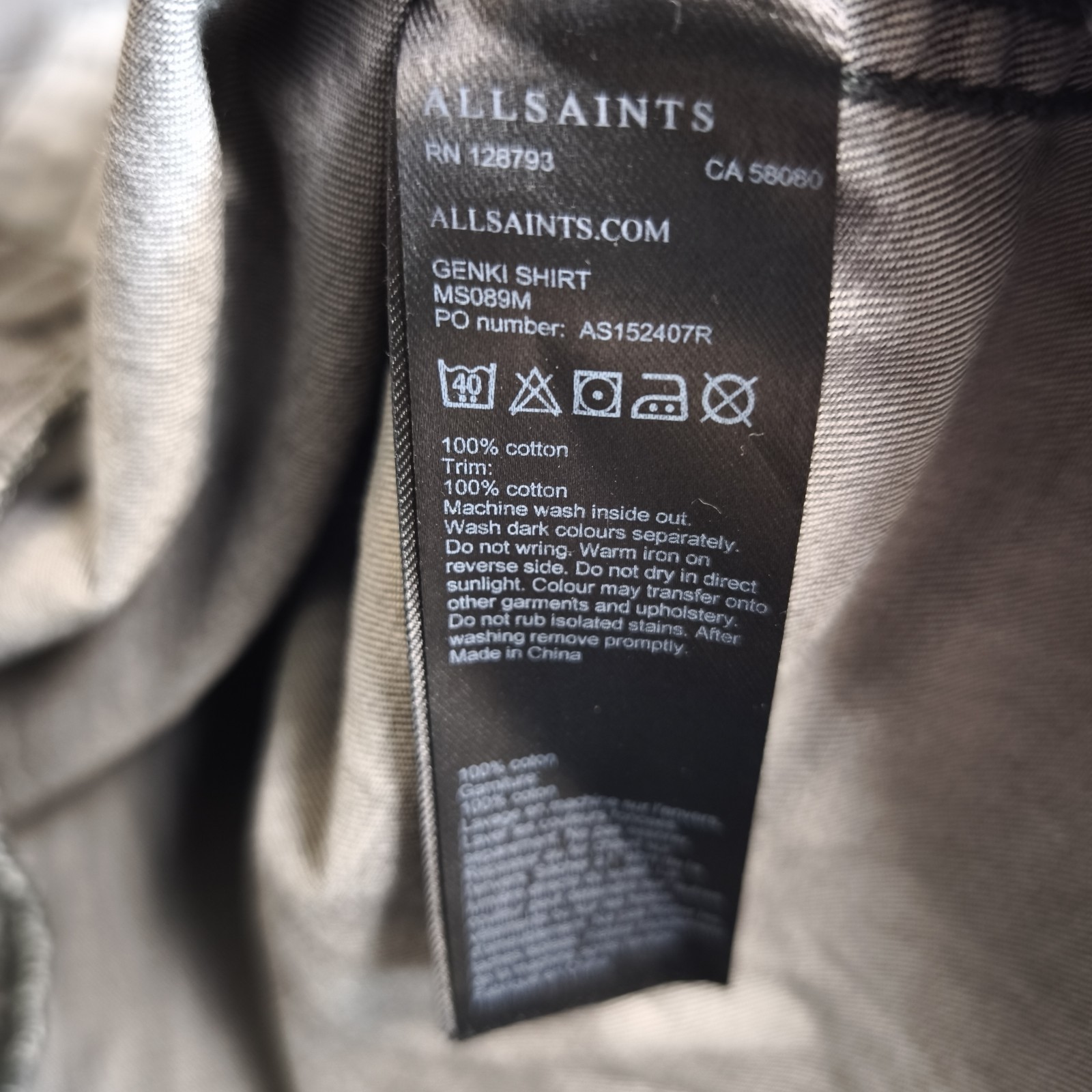 AllSaints Denim Shirt Mens Large Genki Black Grey Pearl Snap Distressed Western