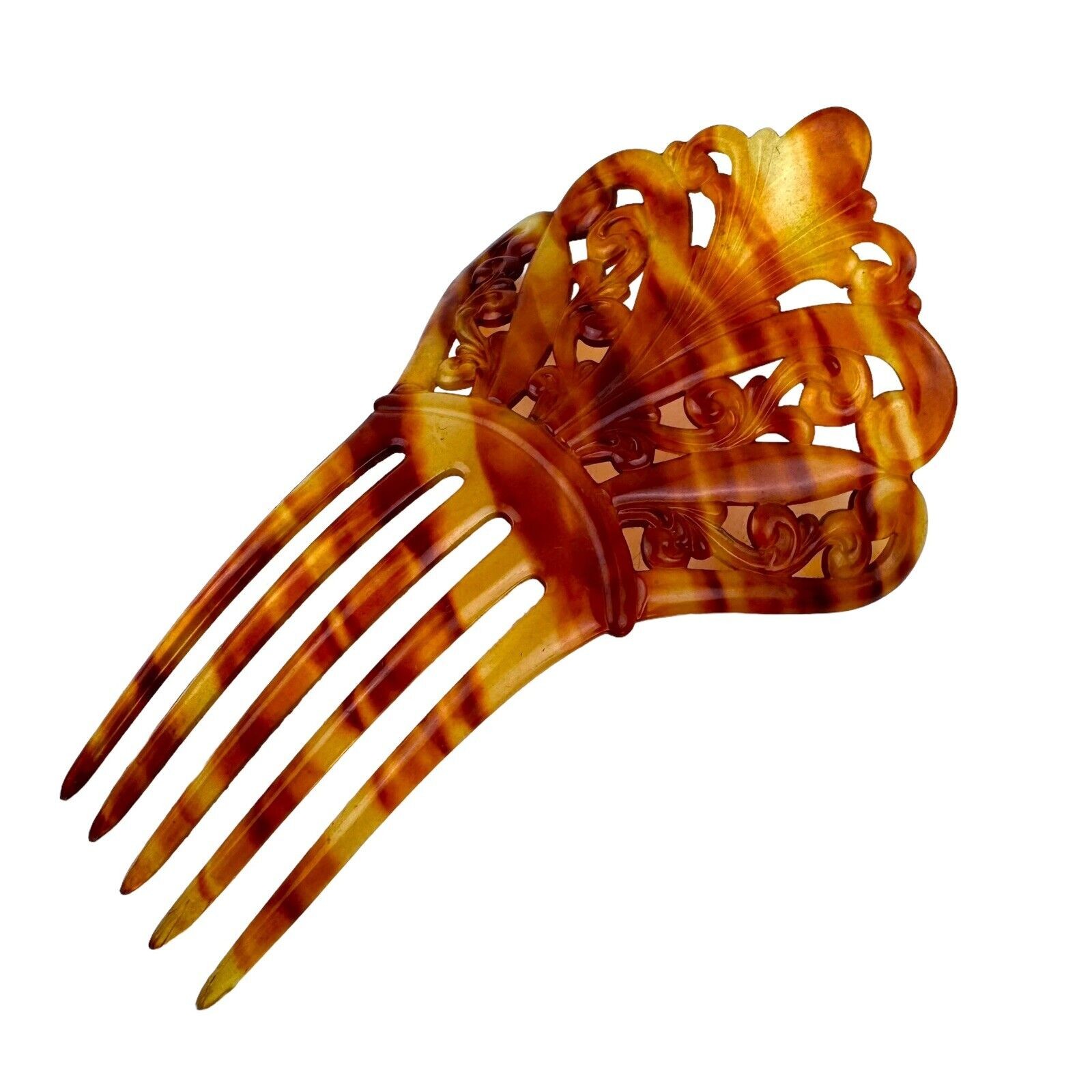 Celluloid Hair Comb Art Deco Tortoiseshell Amber 5 Tooth Vintage