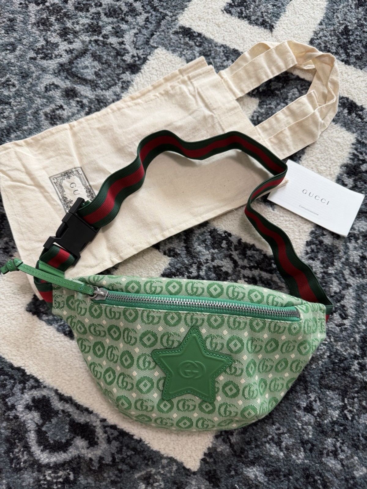 Gucci Children’s GG Logo Star Waist Bag in Green Canvas