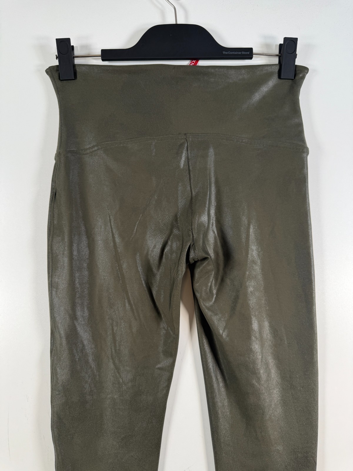 Spanx Womens High Waist Faux Leather Nylon Leggings Gym Green Sz XL 13.5×27.5