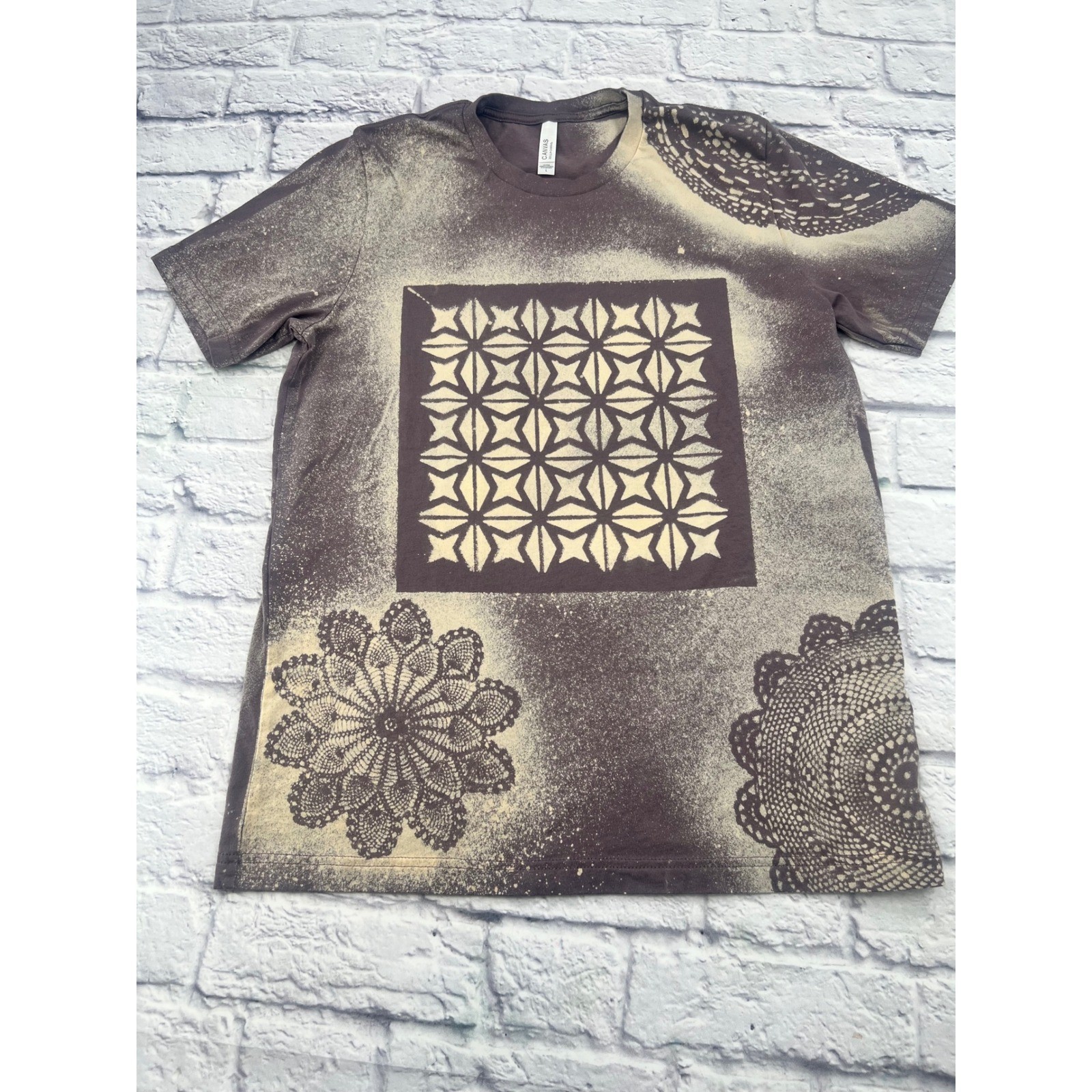 Bella Canvas Custom Bleach Dye T Shirt Plum Purple Doily Geometric Stencil Large