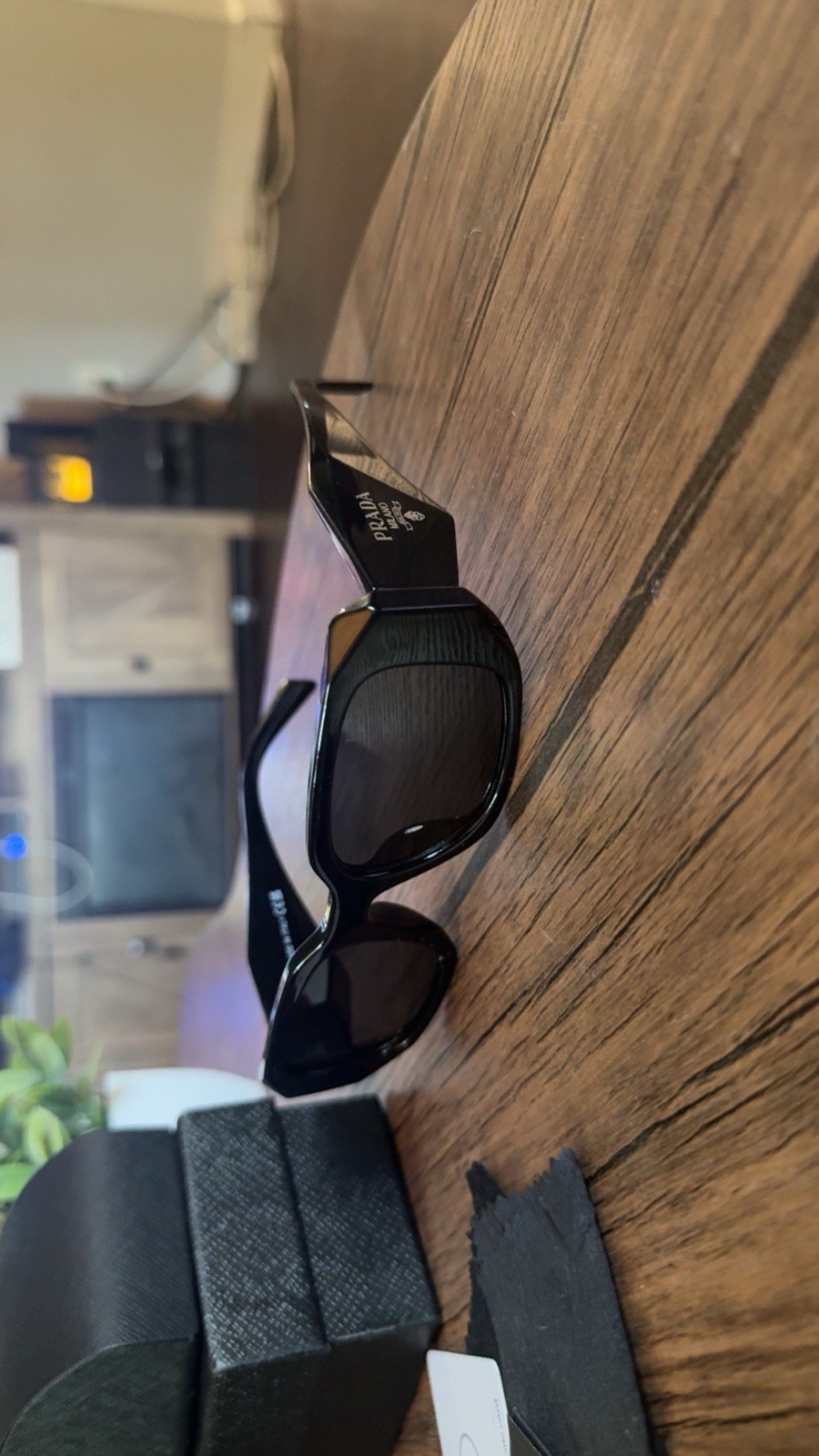 PRADA Milano Rectangle Sunglasses Black Plastic Frame Black Tinted Lenses
