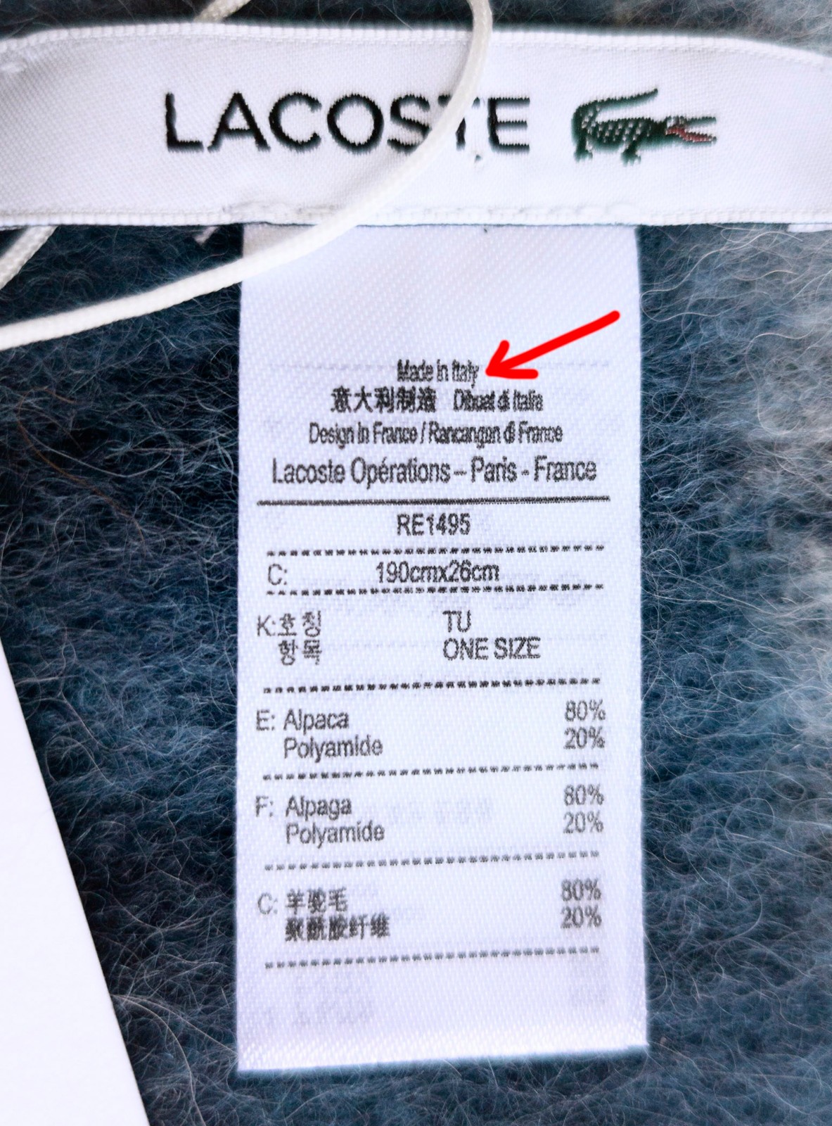 NP~$130 Lacoste Alpaca Scarf, Soft, Thick, Hairy! checked blue grey, warm scarf