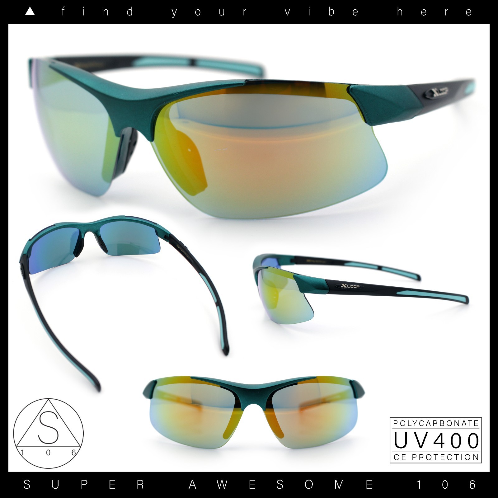 Xloop Men Semi Rimless Half Rim Sport Sunglasses Color Mirror UV400 Lightweight