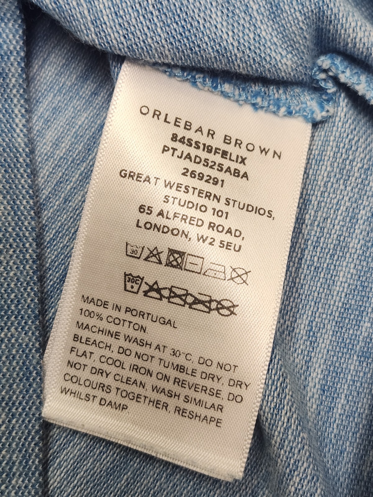 Orlebar Brown *Tailored Fit Felix Polo Shirt Blue Slub Cotton Men’s XL Portugal