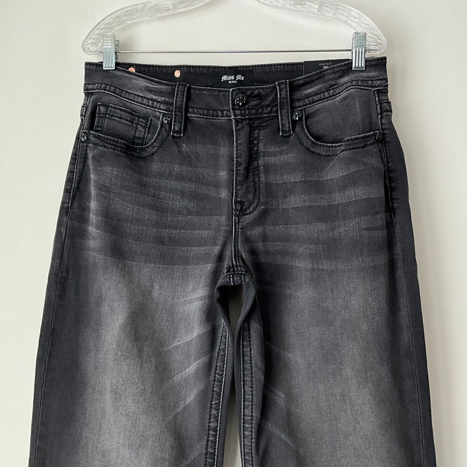 Miss Me Black Slim Mid-Rise Slim Wide In Grey 30